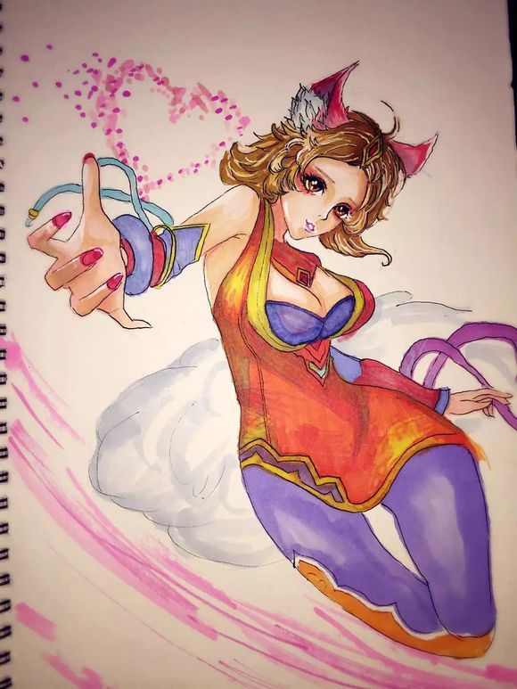 手绘q版王者人物妲己,王者荣耀妲己自创皮肤星狐手绘