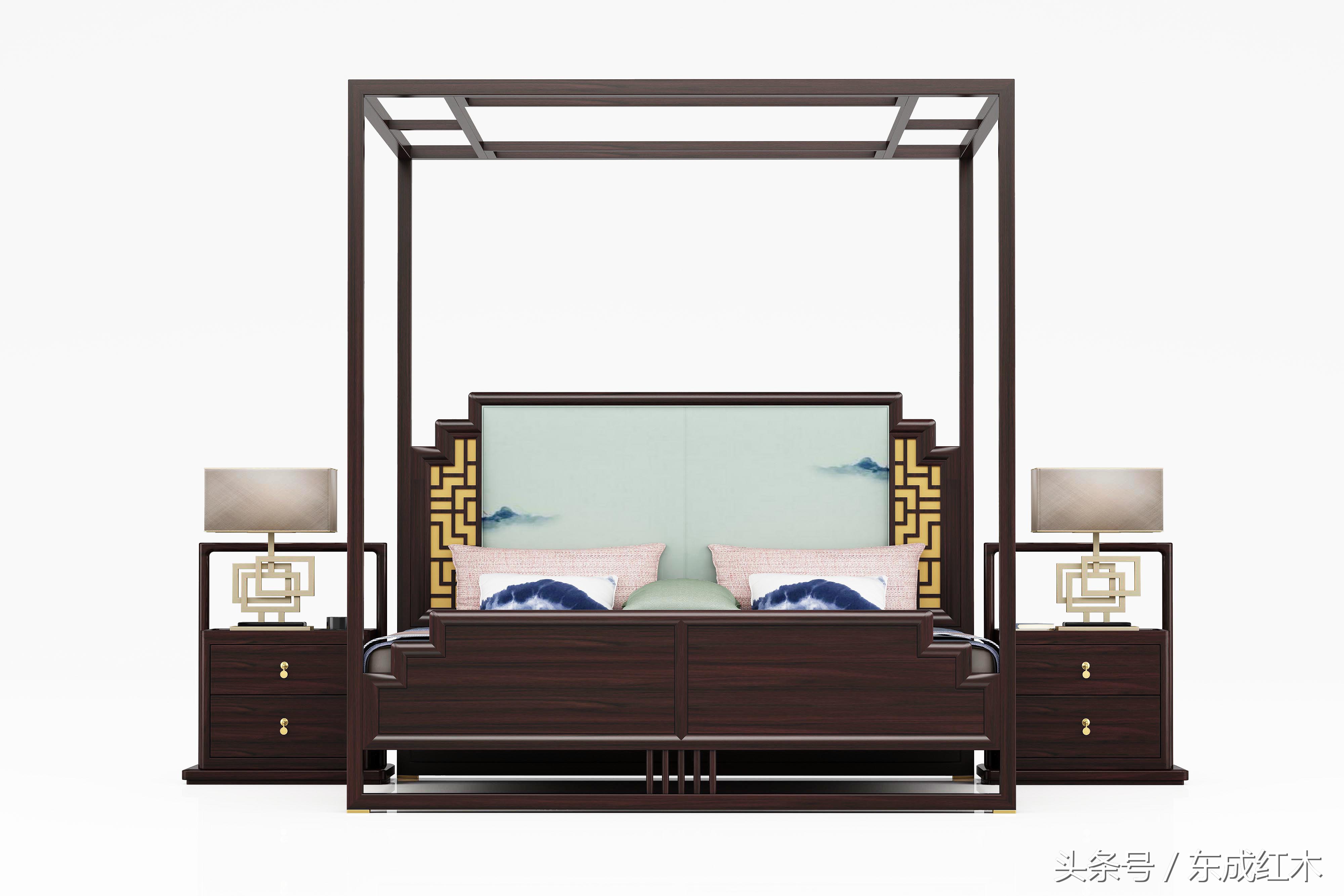 东成红木家装,红木风格新中式卧室装修