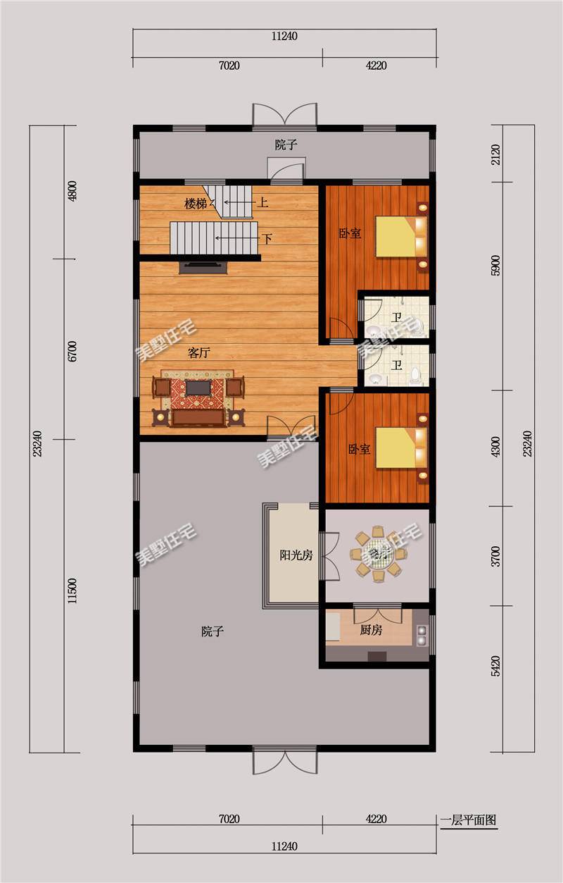 开间11米二层中式自建别墅外观,开间11米中式小院
