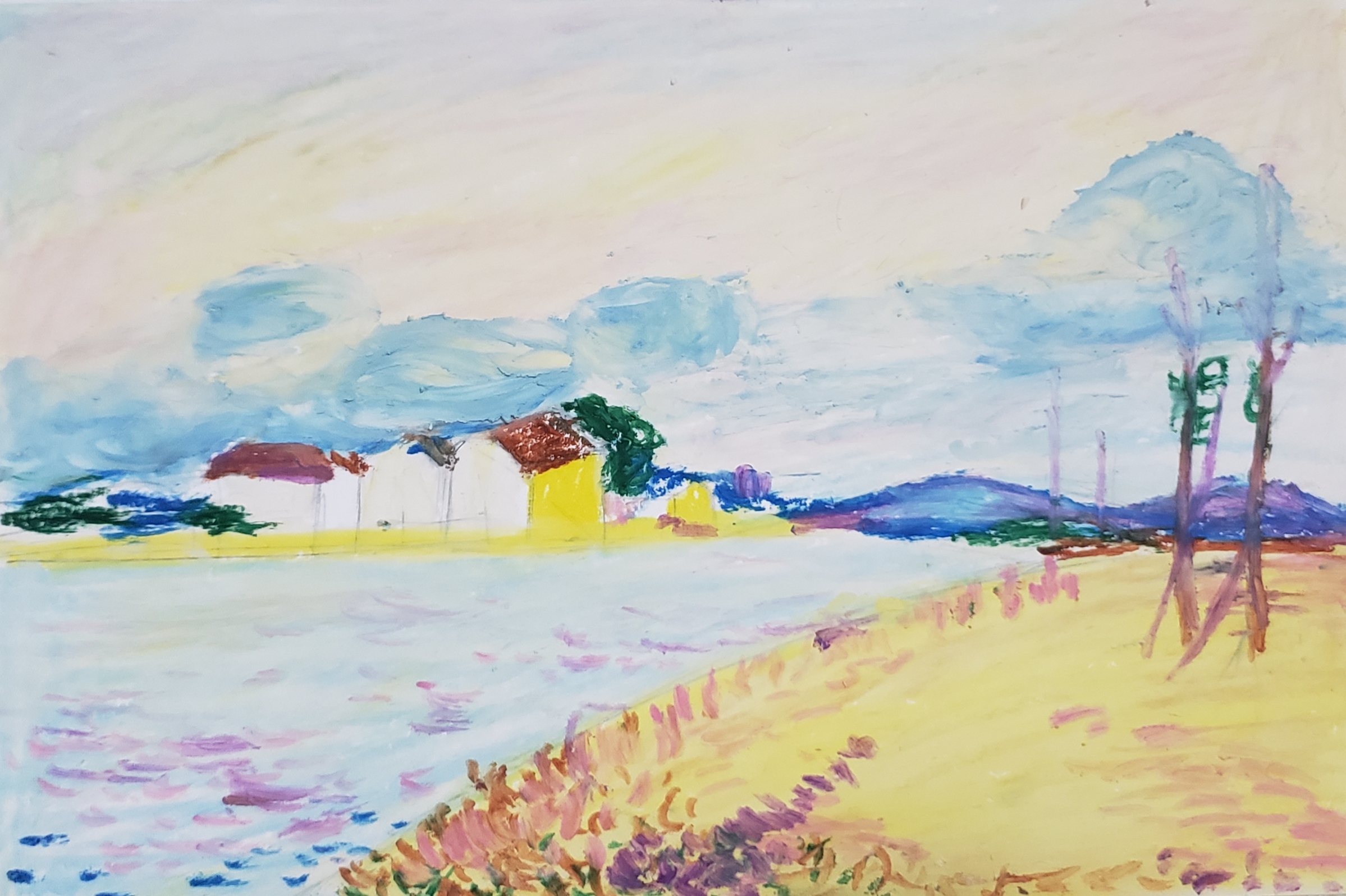 Day9油画棒教程—《塞纳河边的村庄》