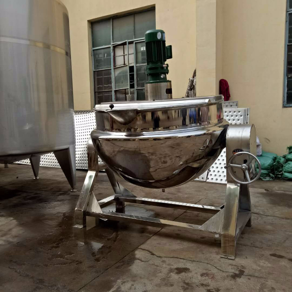 不锈钢蒸汽夹层锅供应,不锈钢可倾式燃气加热夹层锅