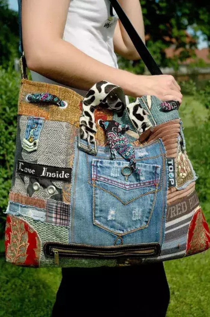 牛仔裤变废为宝手工制作,旧牛仔裤diy改造手工制作时尚背包