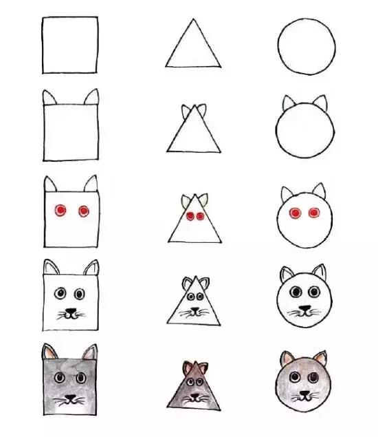 三角形和圆形画出简笔画,三角形圆形长方形正方形拼小动物