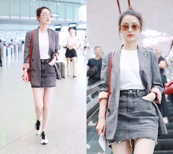 马思纯穿红格装潮味十足气质清新,秦岚当打之年穿搭