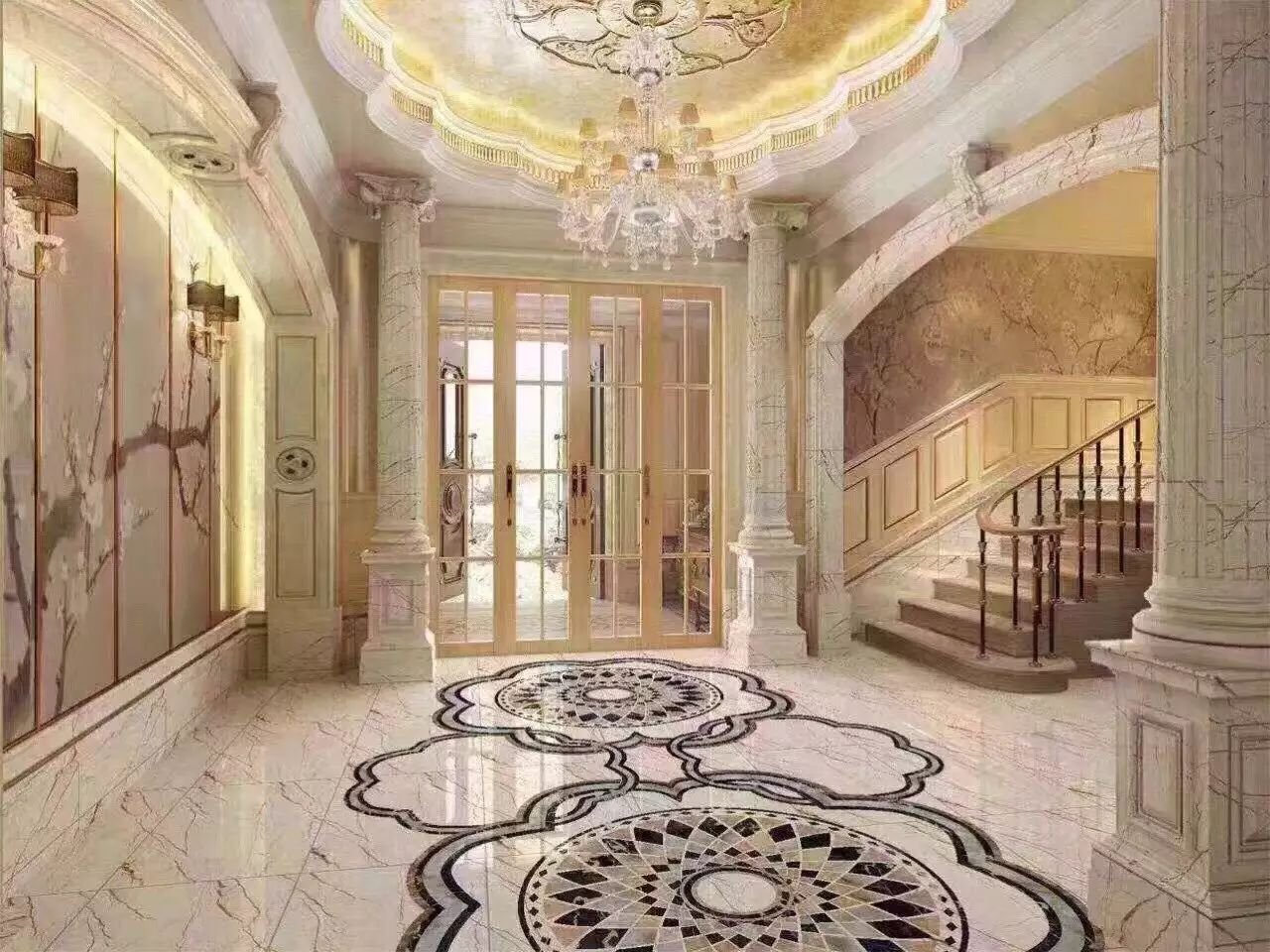 大理石水刀拼花客厅效果图,让人惊艳的水刀拼花图集