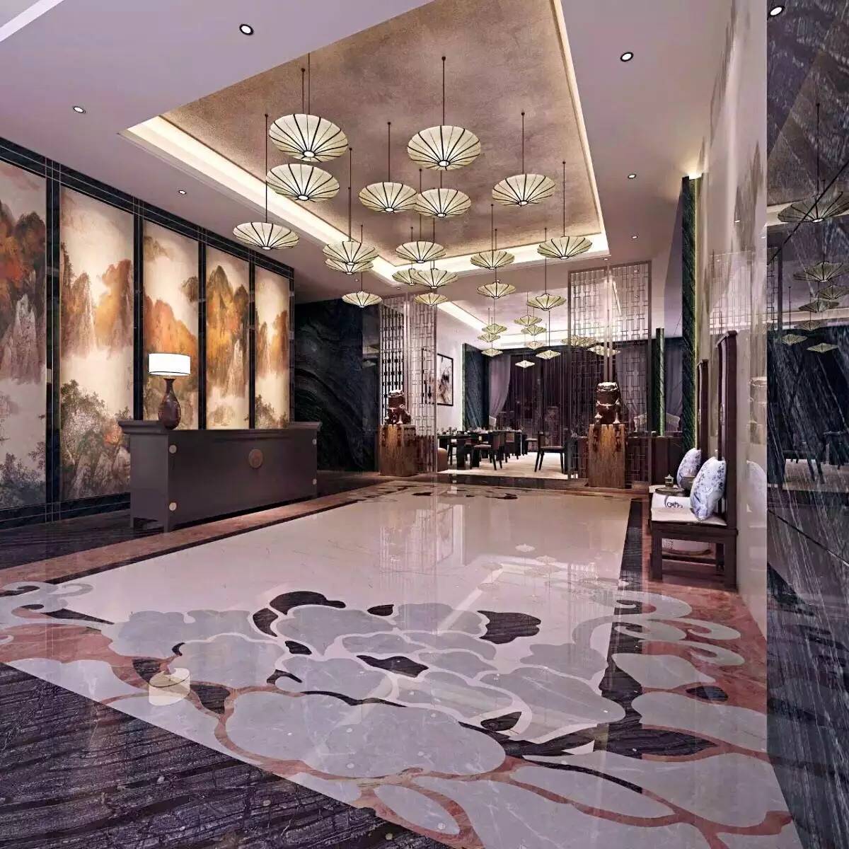 大理石水刀拼花客厅效果图,让人惊艳的水刀拼花图集