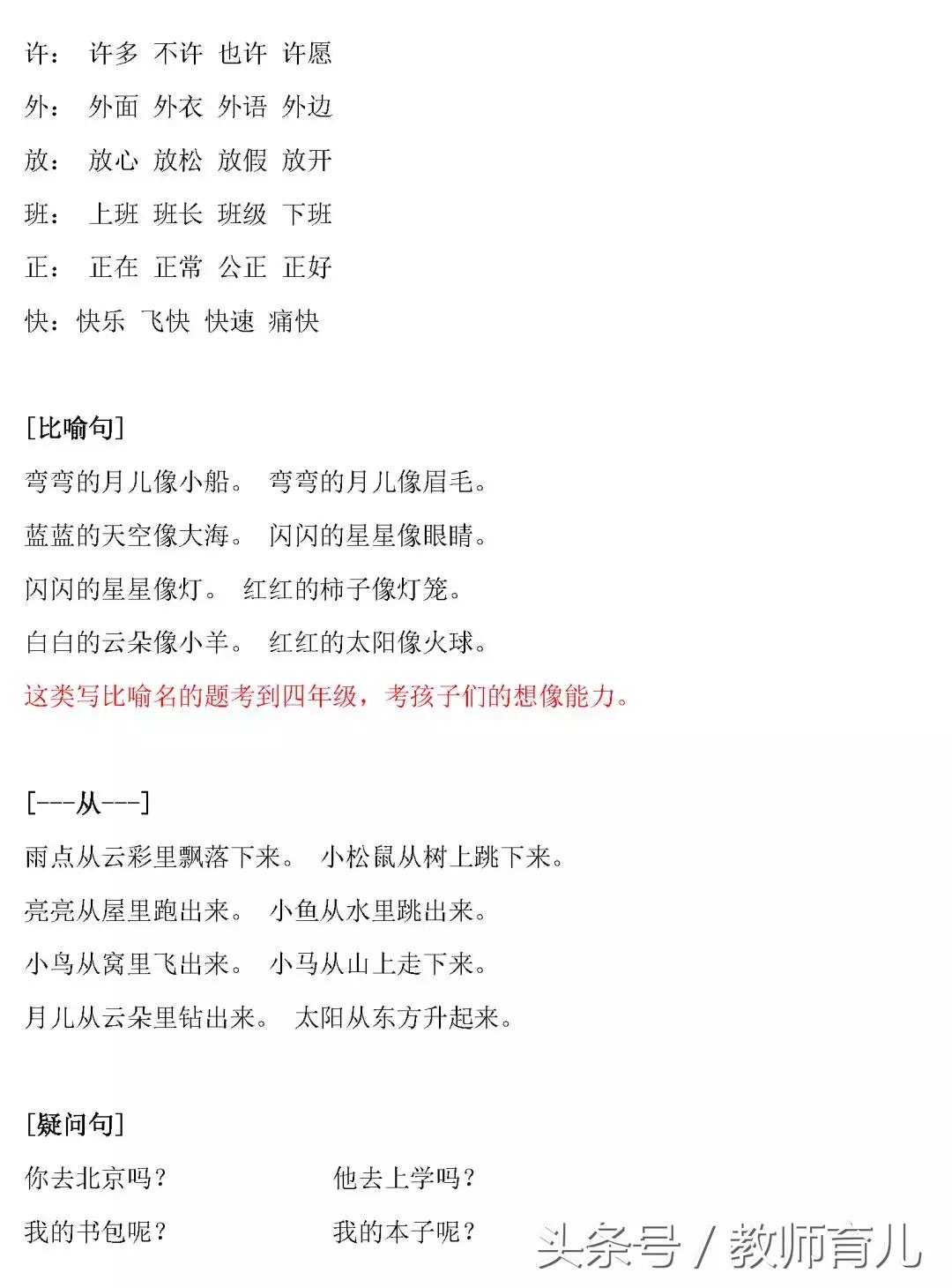 一年级语文上册知识点归纳整理,一年级语文复习知识点总结