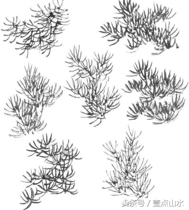 名家松树画法,习字形松树的画法