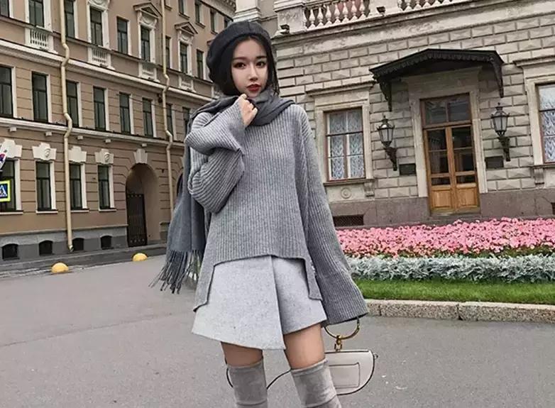 灰色毛呢短裙秋冬,秋冬高腰毛呢短裙