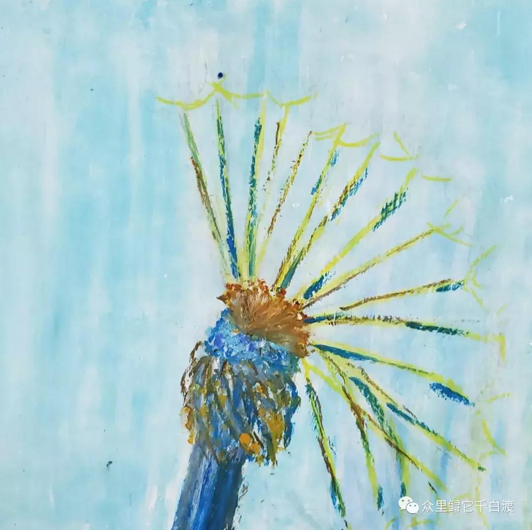 油画棒绘画入门零基础蒲公英,油画棒肌理蒲公英