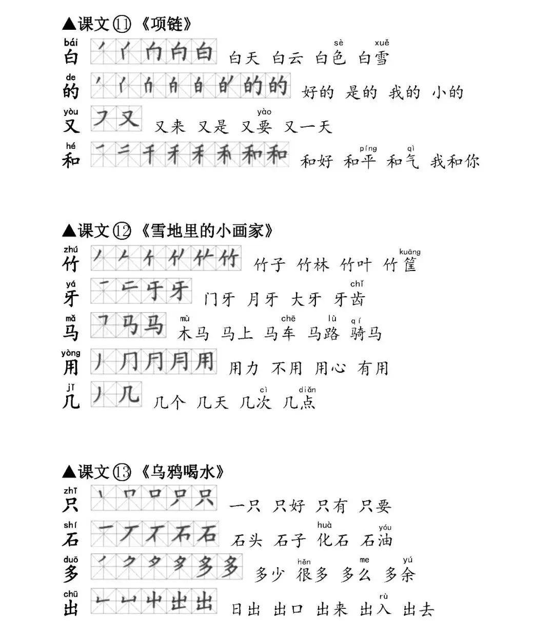 部编版一年级上册生字笔顺及组词,小学语文部编版一年级生字表