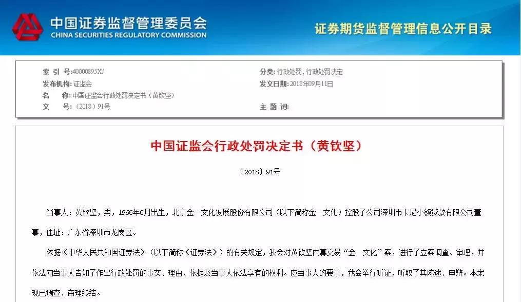 金一文化内幕交易案，亏损733万，罚款94万
