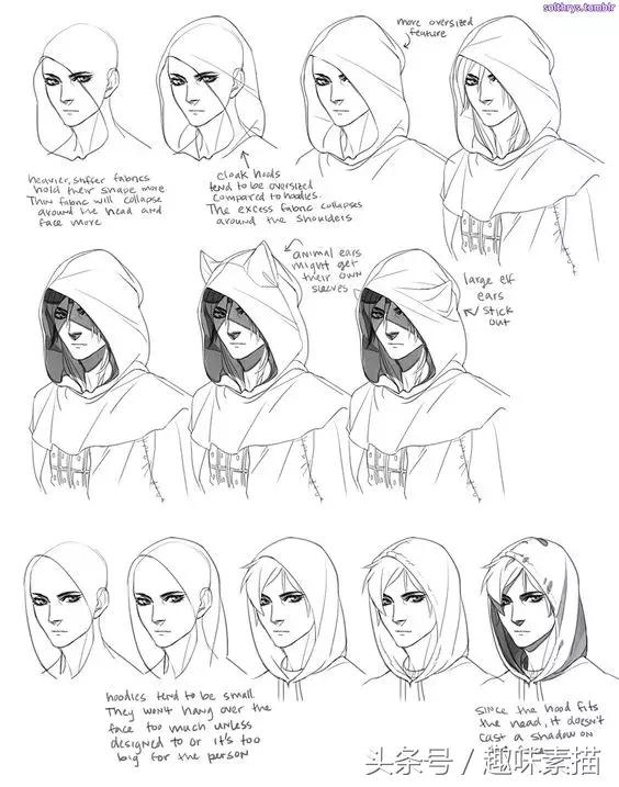 素描帽子正面的画法,回族男子的帽子画法