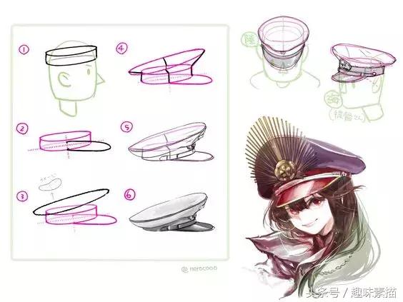 素描帽子正面的画法,回族男子的帽子画法