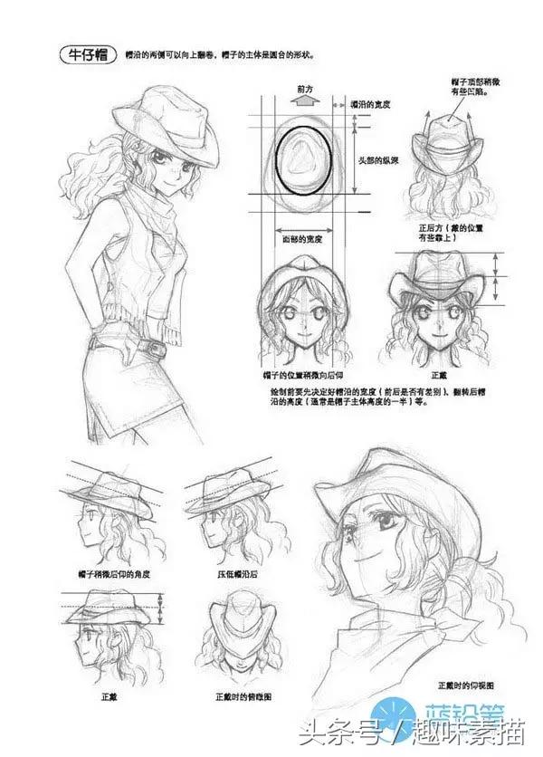 素描帽子正面的画法,回族男子的帽子画法