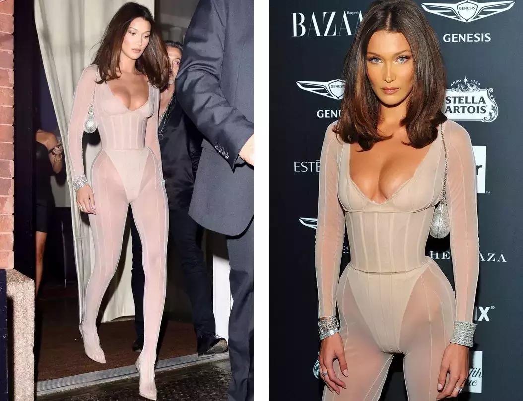 贝拉哈迪德穿深v套装,贝拉哈迪德夏季开衫