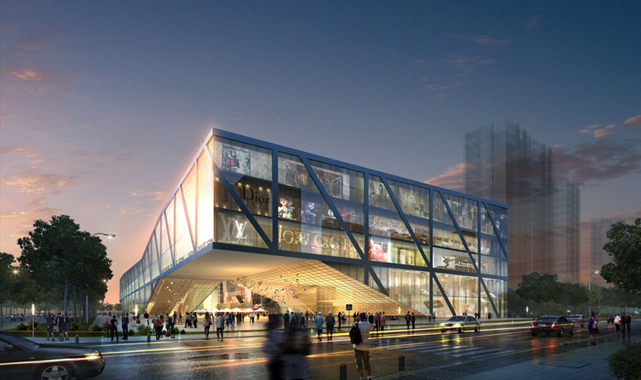 小型商场外观设计案例,商场建筑设计图纸及效果图大全