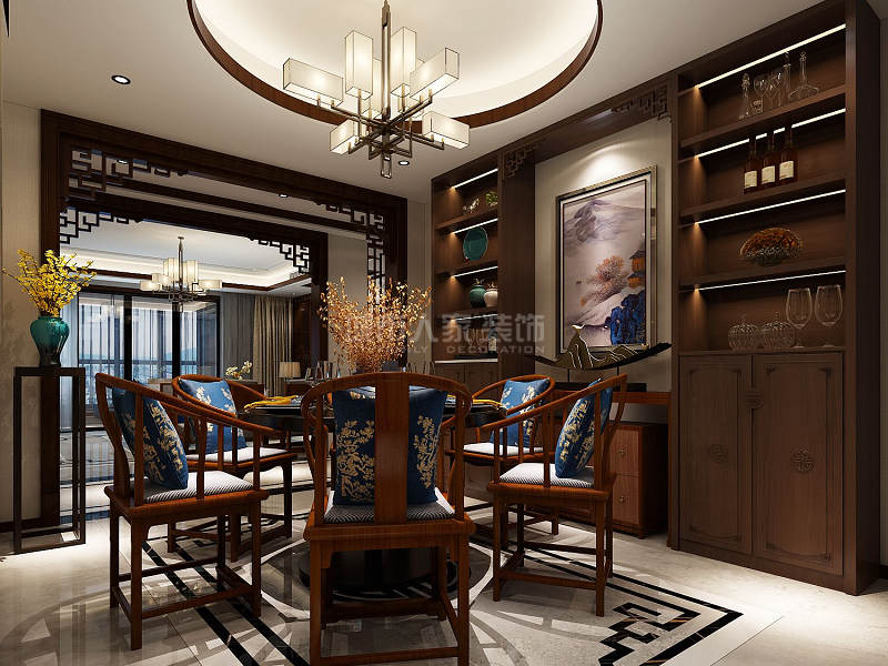 西安赛高悦府201㎡新中式风格装修,在闹市中开辟一处静地!