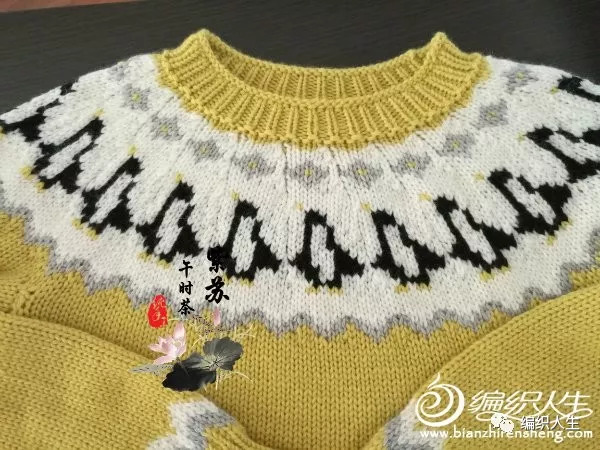 儿童开扣提花毛衣圆肩毛衣图解,提花从上往下黄色儿童毛衣图解