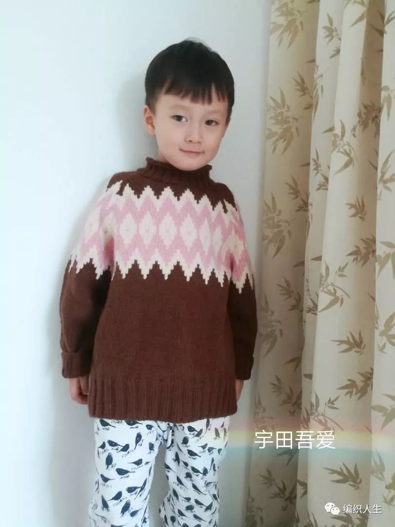 暖暖毛衣编织,儿童圆肩毛衣简单提花