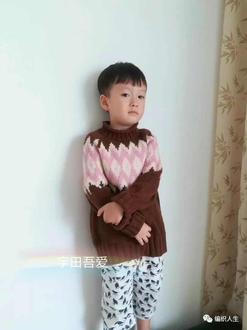 暖暖毛衣编织,儿童圆肩毛衣简单提花