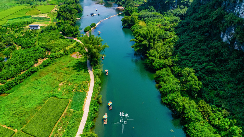桂林阳朔遇龙河竹筏漂流,桂林阳朔遇龙河竹筏漂流路段