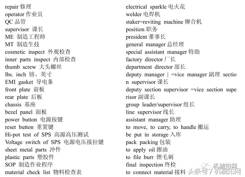 机器图纸各类名称的英文单词,机械结构常用英语单词