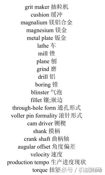 机器图纸各类名称的英文单词,机械结构常用英语单词