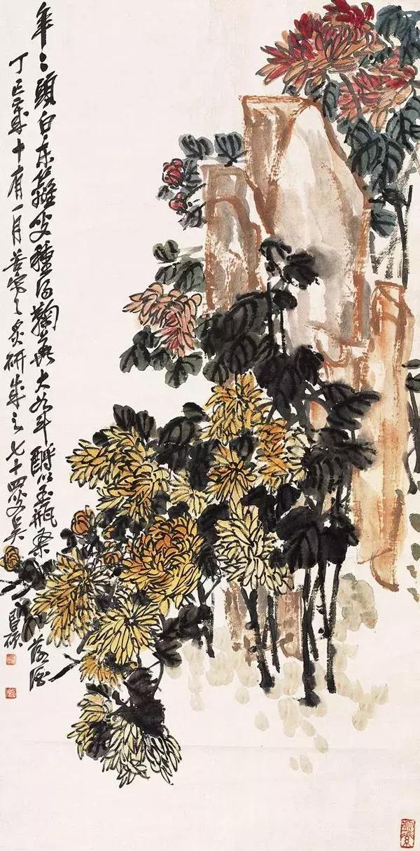 吴昌硕菊花国画作品欣赏,吴昌硕画的菊花