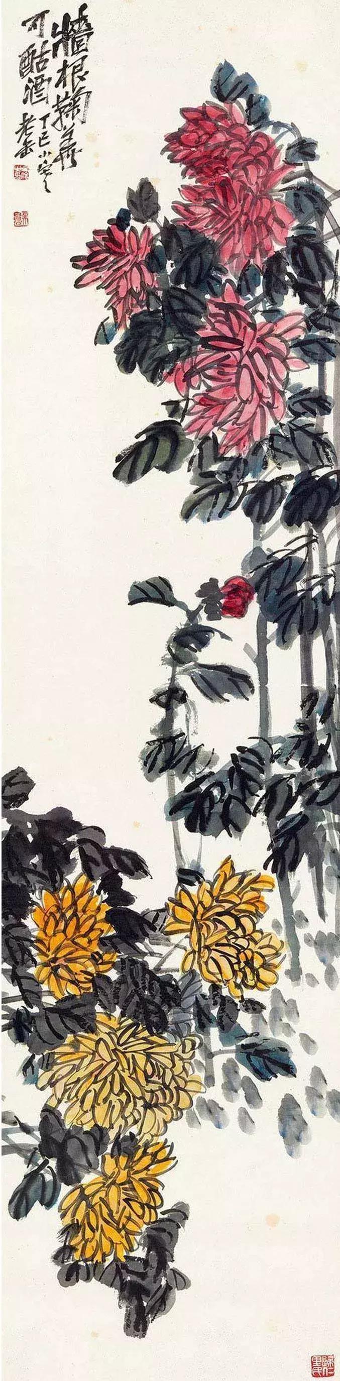 吴昌硕菊花国画作品欣赏,吴昌硕画的菊花