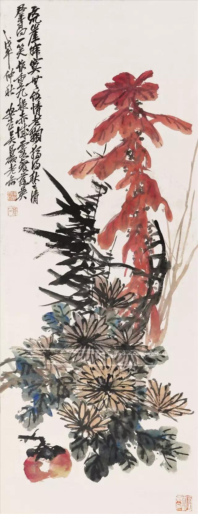 吴昌硕菊花国画作品欣赏,吴昌硕画的菊花