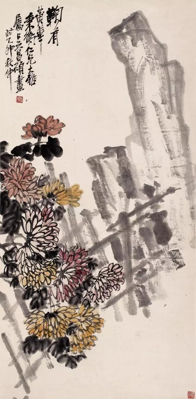 吴昌硕菊花国画作品欣赏,吴昌硕画的菊花