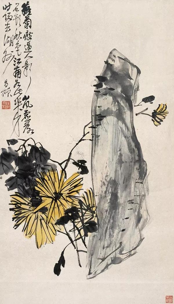 吴昌硕菊花国画作品欣赏,吴昌硕画的菊花
