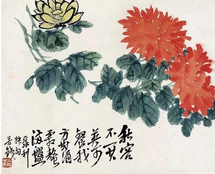 吴昌硕菊花国画作品欣赏,吴昌硕画的菊花