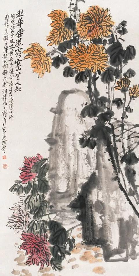 吴昌硕菊花国画作品欣赏,吴昌硕画的菊花