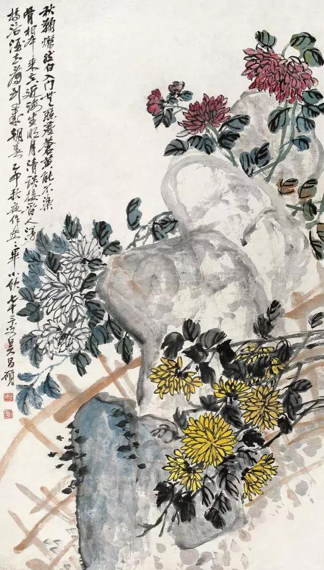 吴昌硕菊花国画作品欣赏,吴昌硕画的菊花