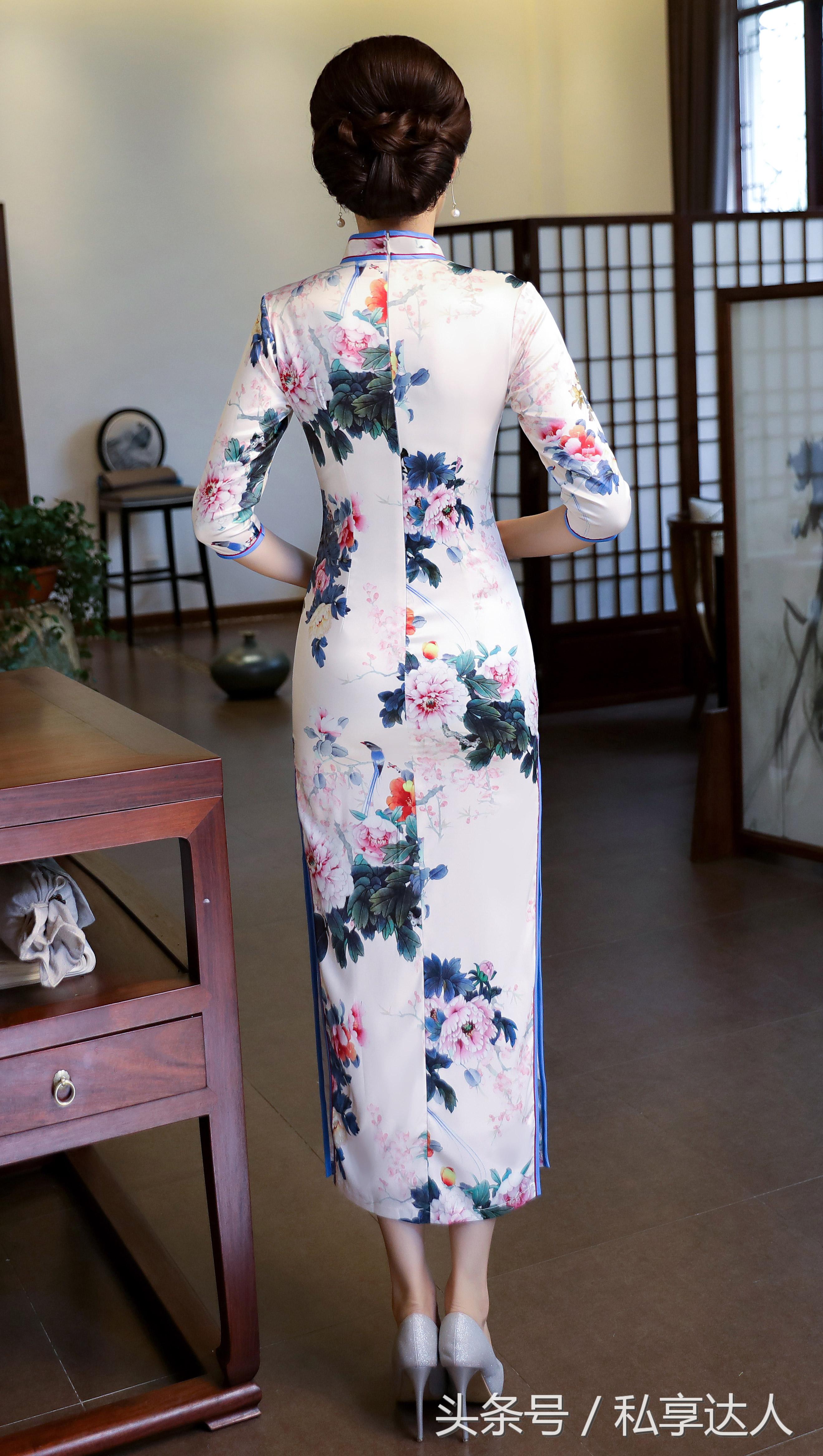 高档气质金丝绒中长款旗袍裙,海棠红双层丝绸旗袍裙