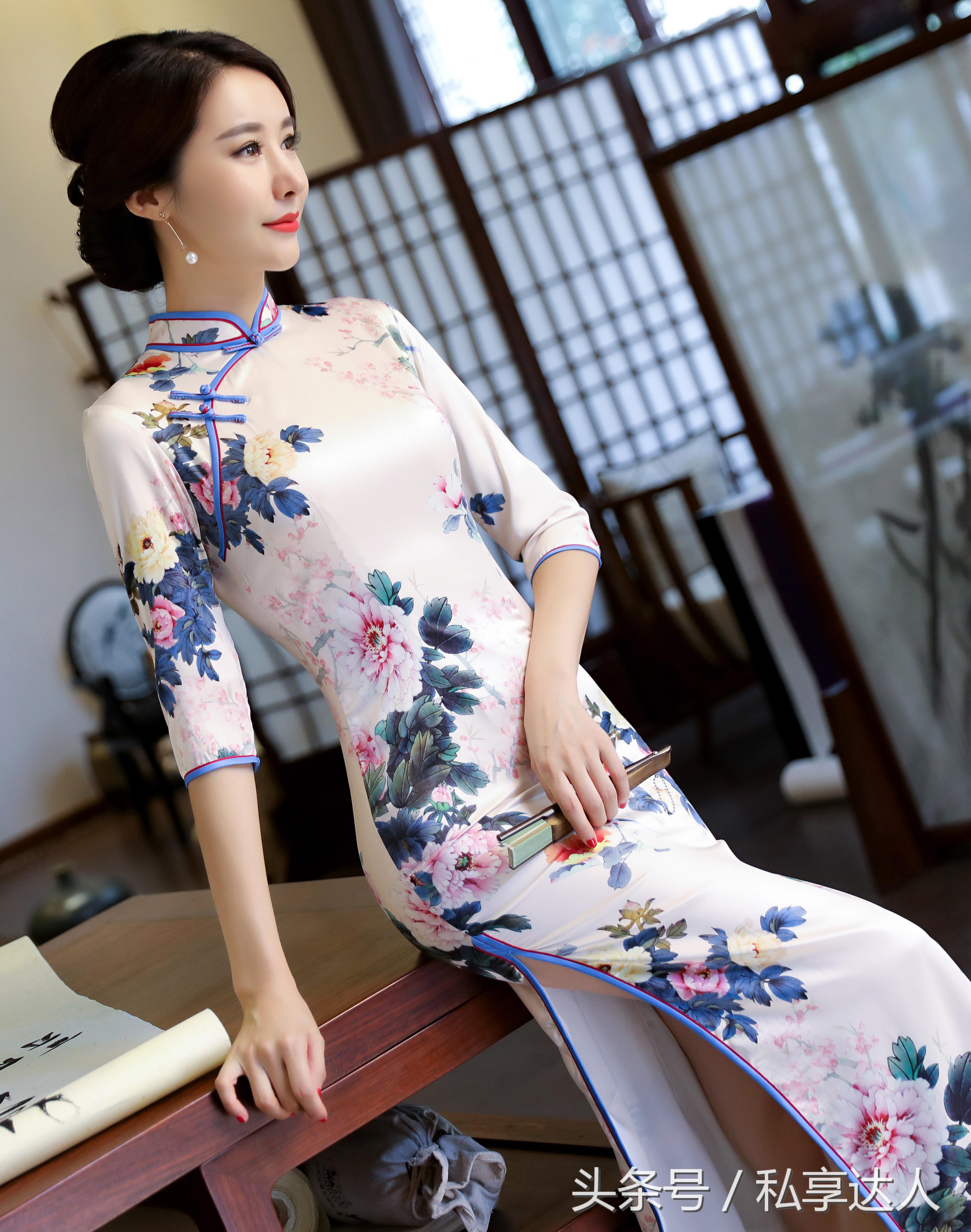 高档气质金丝绒中长款旗袍裙,海棠红双层丝绸旗袍裙