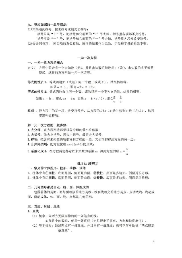 七年级数学概念公式定理方法整理,数学老师熬夜整理1-6年级公式