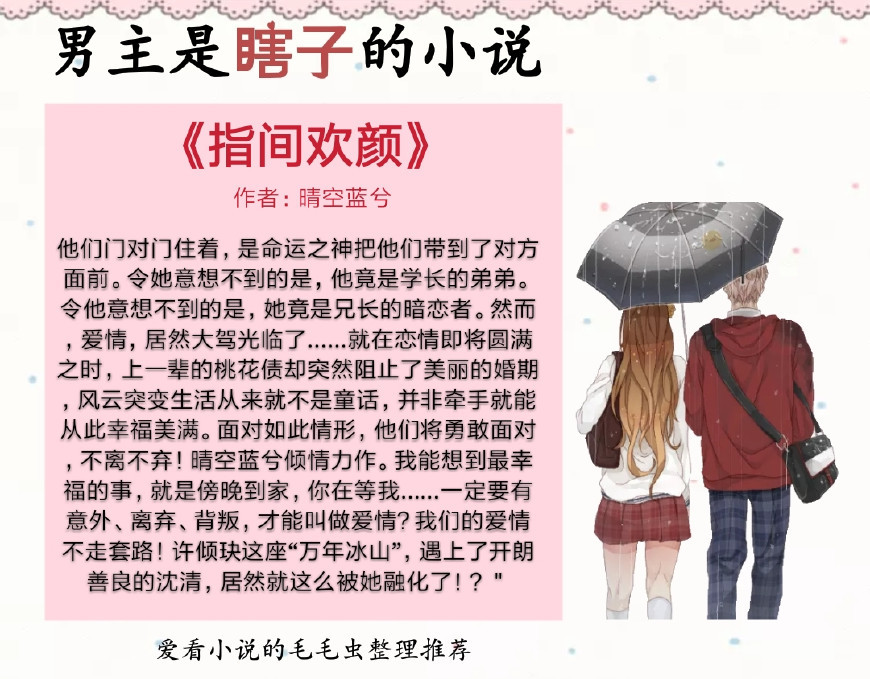 5本男主是瞎子的小说，不管你长得好不好看，他爱的只有你这个人