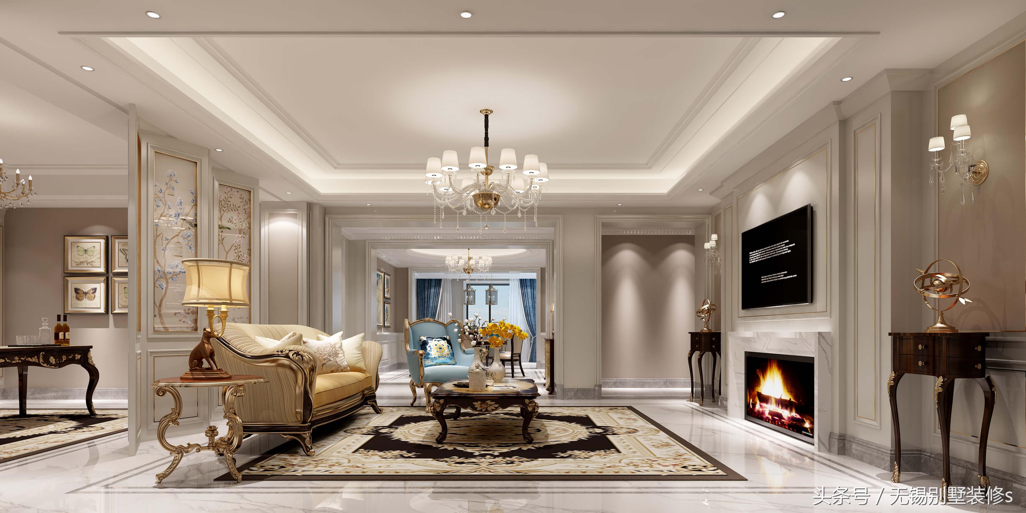 别墅法式轻奢风格效果图,法式别墅装修设计案例