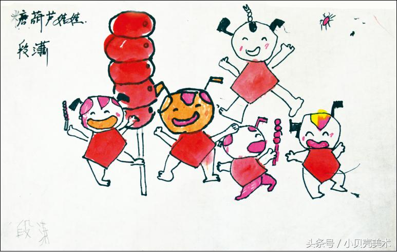 创意美术葫芦娃娃,儿童创意美术绘画冰糖葫芦