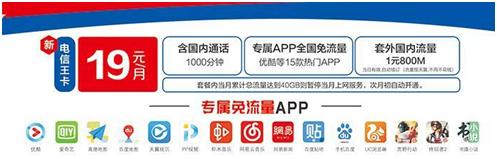 电信19元新王卡免流范围,电信5g王卡19元200g流量100分钟