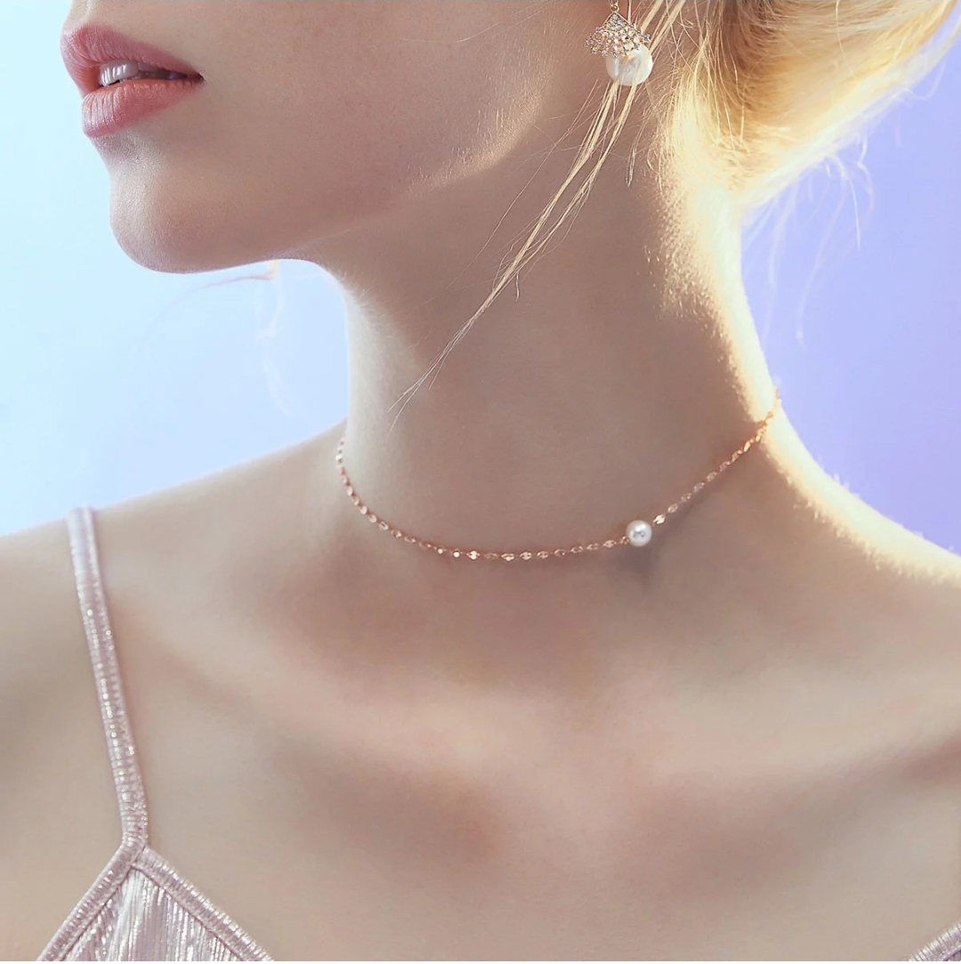 圆脸脖子短适合的锁骨链,高级时尚锁骨链百搭