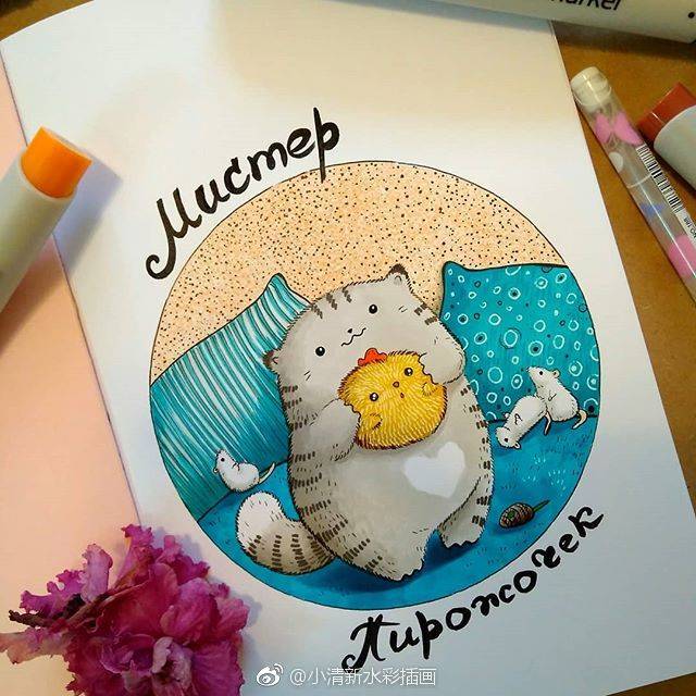 一组超萌的猫咪铅笔画,日本很火的可爱猫咪插画