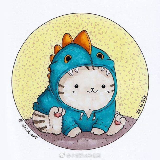 一组超萌的猫咪铅笔画,日本很火的可爱猫咪插画