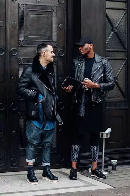 衬衫皮衣混搭男士,男士冬日高级又时髦的皮衣穿搭
