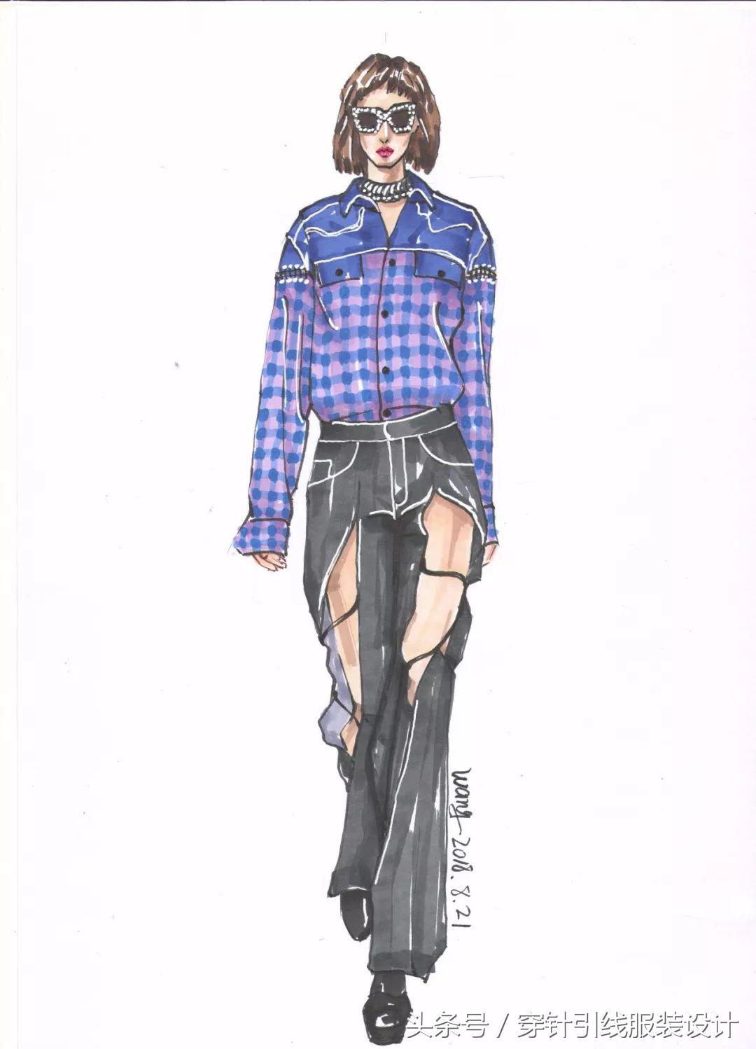 线元素服装款式图画法,y型服装手绘款式图