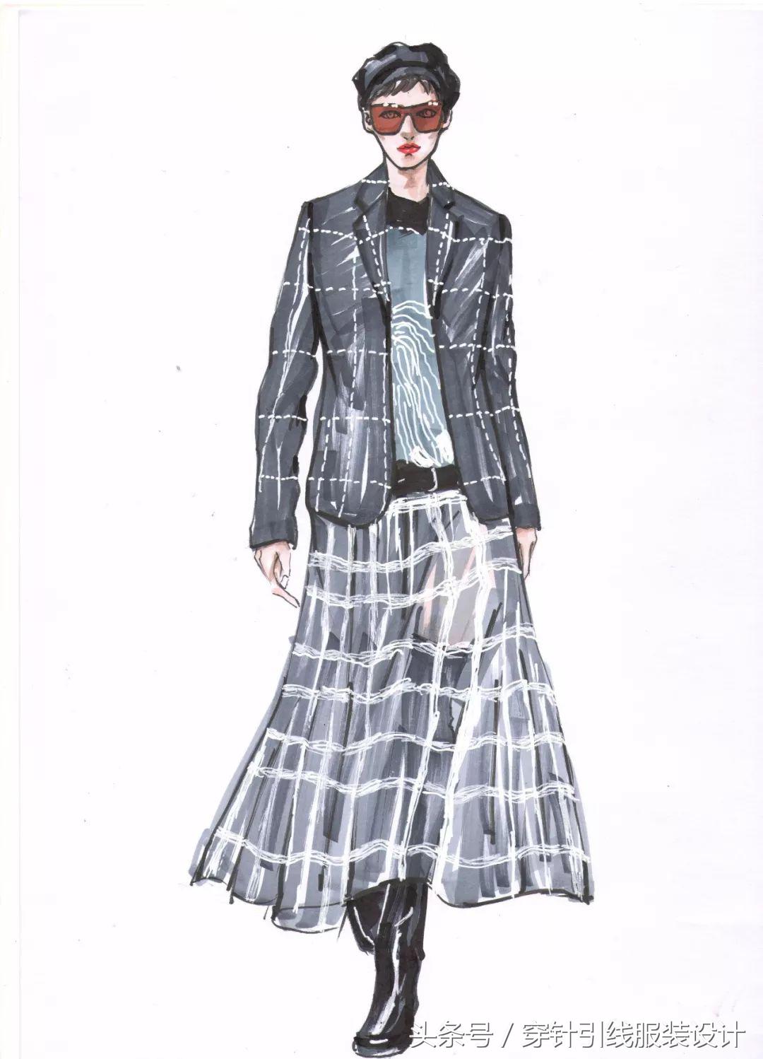 线元素服装款式图画法,y型服装手绘款式图