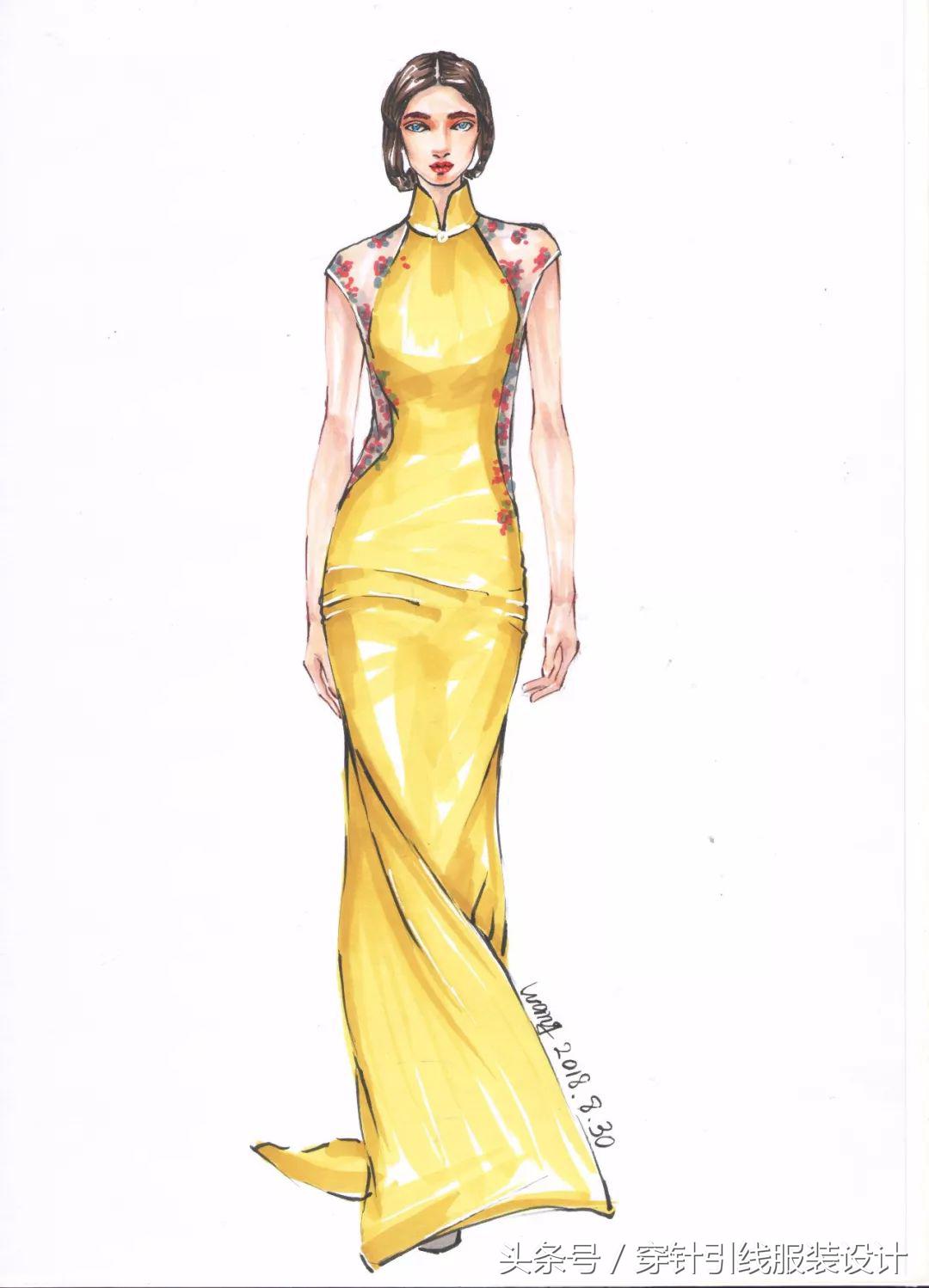 线元素服装款式图画法,y型服装手绘款式图